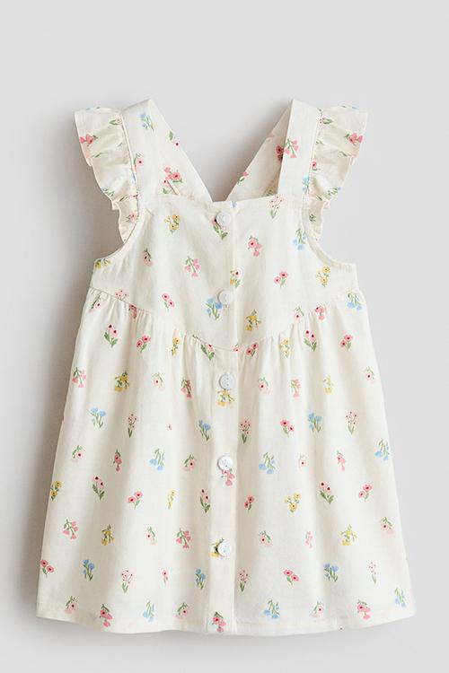 Flounce-trimmed cotton dress - cream/floral