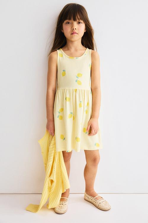 Patterned cotton dress - light yellow/lemons