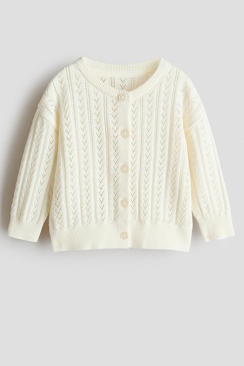 Pattern-knitted cotton cardigan - white