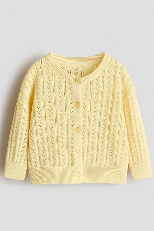 Pattern-knitted cotton cardigan - yellow