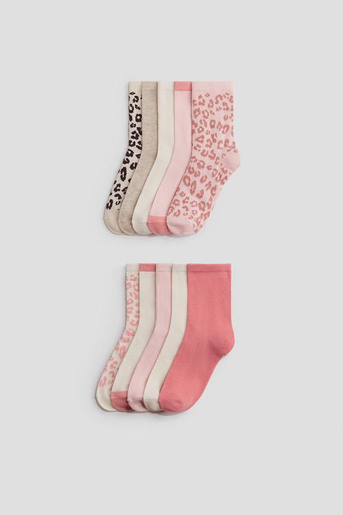 10-pack socks - light pink/leopard print