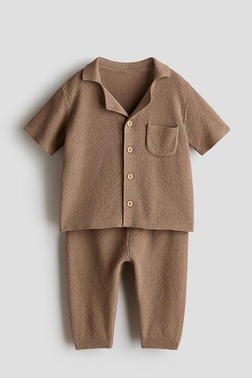 2-piece cotton-knit set - light brown