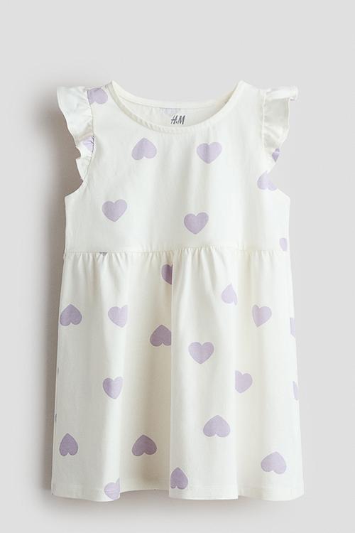 Printed cotton dress - white/hearts