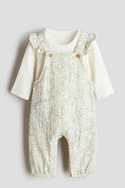 2-piece cotton set - green/floral
