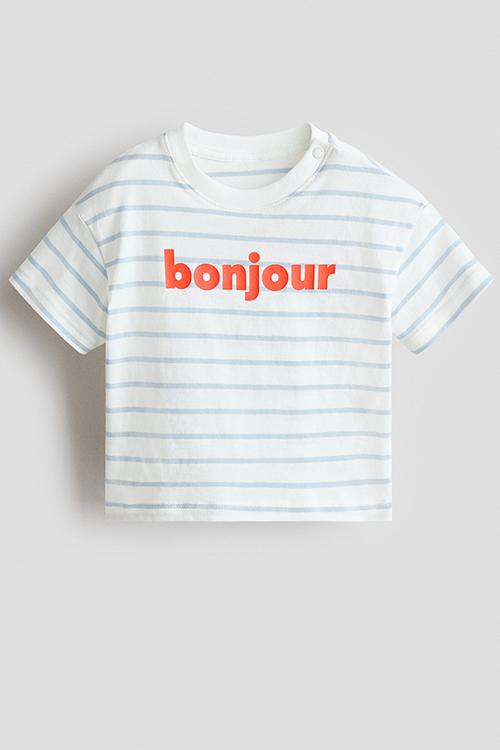 Printed cotton t-shirt - white/bonjour