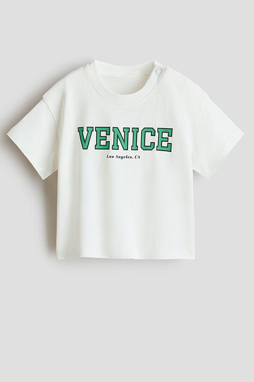 Printed cotton t-shirt - Cream/Venice