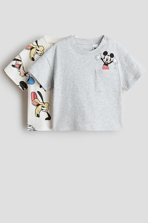 2-pack printed t-shirts - cream/mickey mouse