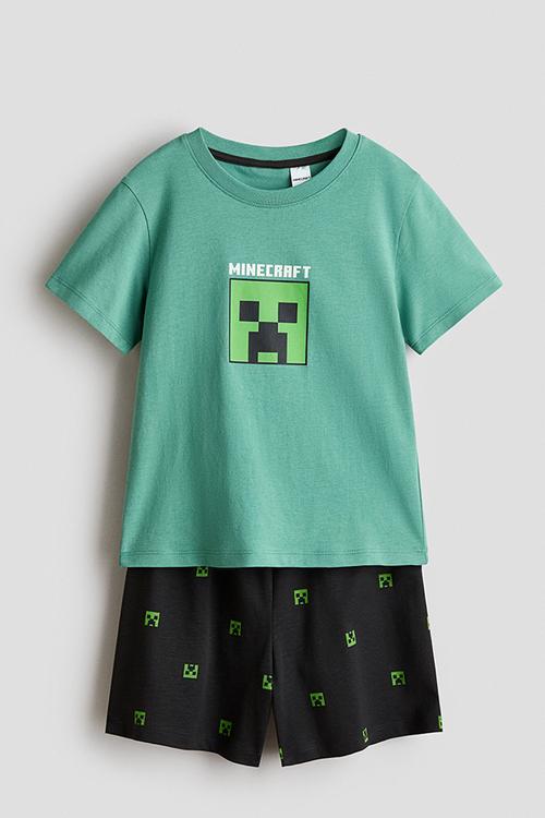 Printed cotton pyjamas - green/minecraft