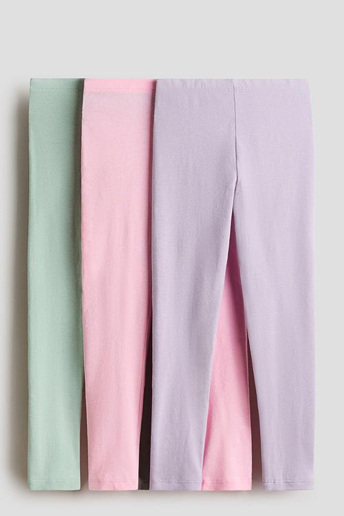 3-pack cotton jersey leggings - light green/purple/pink