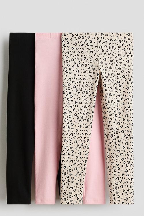 3-pack cotton jersey leggings - light beige/leopard print