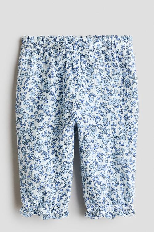 Cotton muslin trousers - white/blue floral