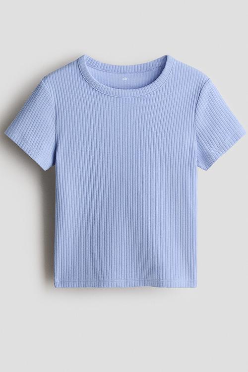 Ribbed cotton top - light blue marl