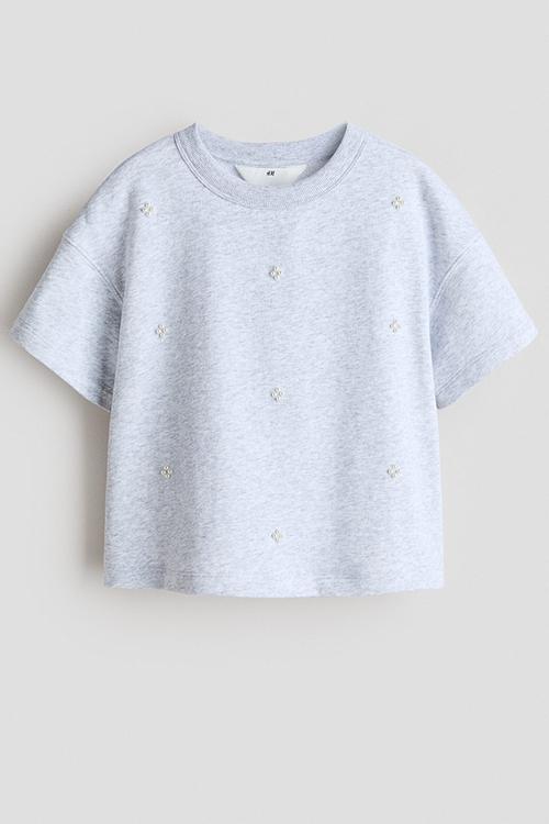 Motif-detail t-shirt - light grey marl/beads