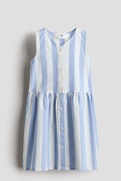 Patterned seersucker dress - light blue/striped