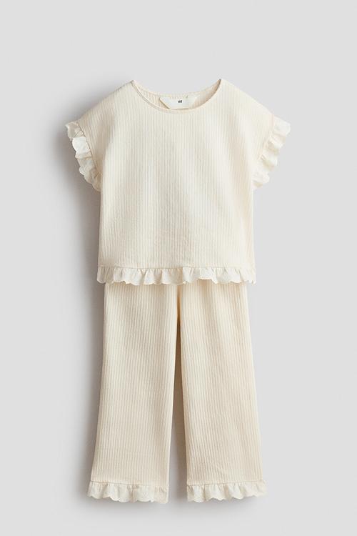 2-piece frill-trimmed set - cream