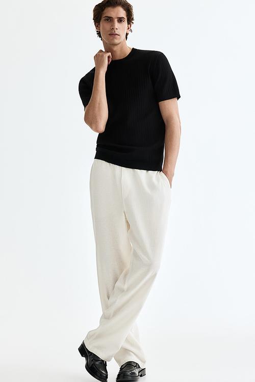 Relaxed fit linen-blend trousers - white