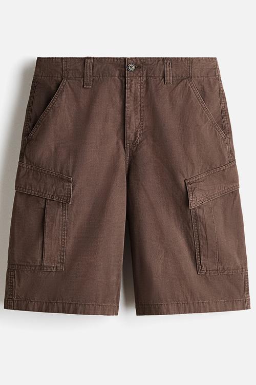 Loose fit cotton cargo shorts - brown