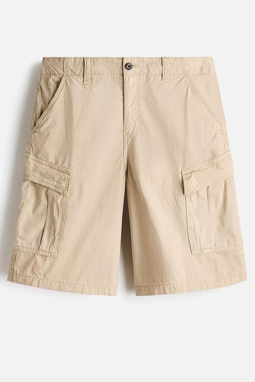Loose fit cotton cargo shorts - beige