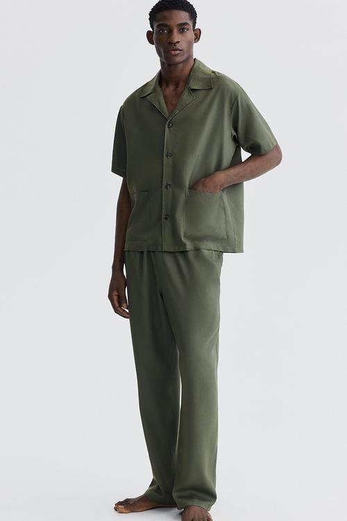 Relaxed fit resort shirt - dark khaki green