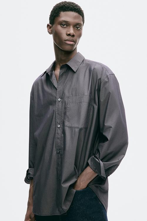 H&M Atelier: Relaxed fit poplin shirt - dark grey