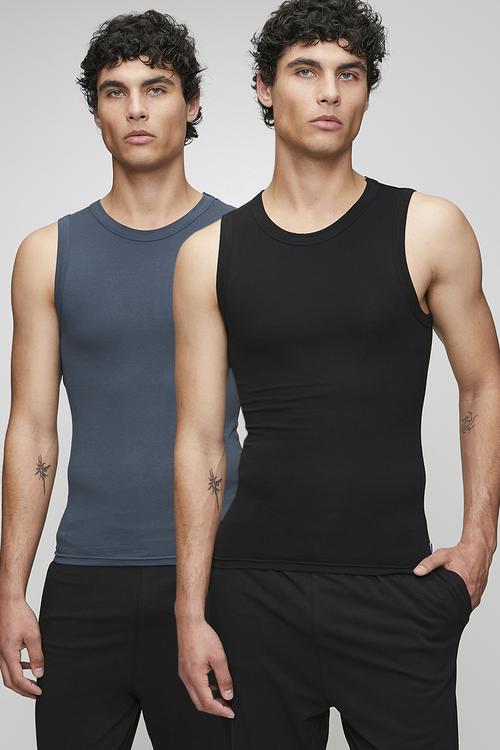 2pk cotton elastane vests - black/moonlight navy