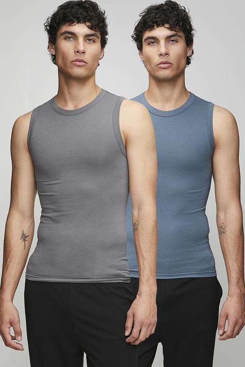 2Pk cotton elastane vest - denim blue/dove grey