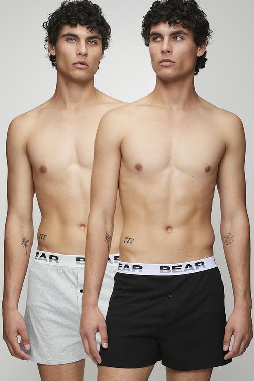 2Pk single jersey boxer short - grey melange/black