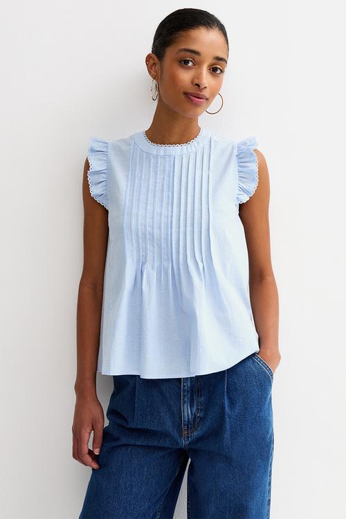 K sammy stripe pintuck blouse - blue
