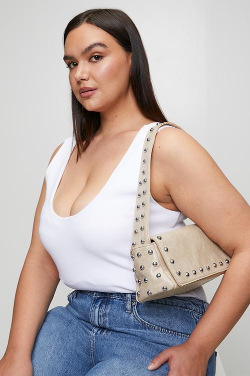 Zosia Studded Flap Shoulder Bag - Beige