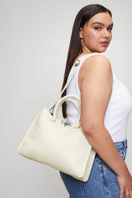 Greta-Rose Structured Top Handle Tote - Cream