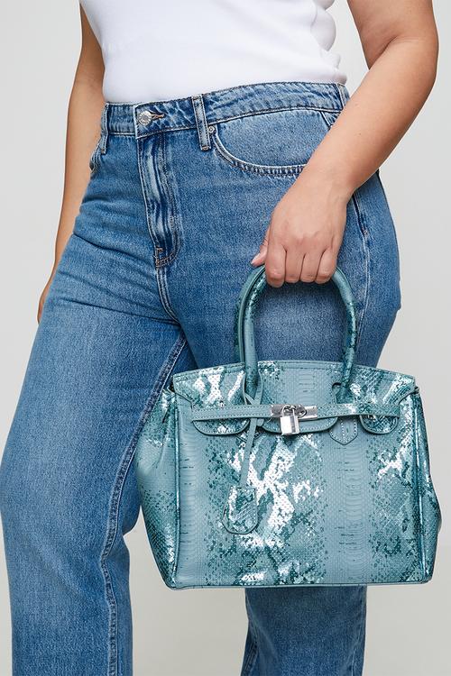 Goldie Python Structured Tote - Blue