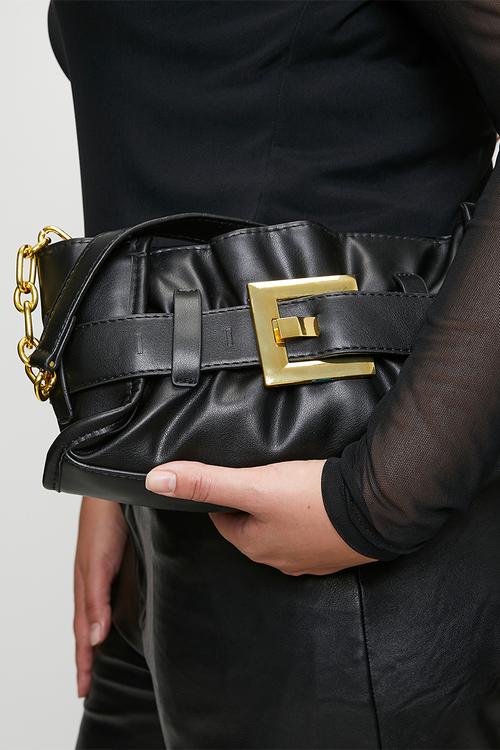 Geneva-Rae Buckle Detail Tote With Gold Hardware - Black