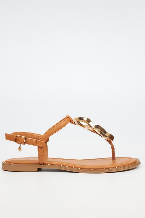 Alia 5 classic gold trim sandal - tan