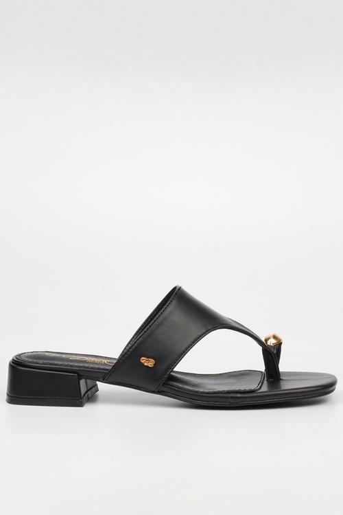 Joanna 1 gold trim low block heel - black