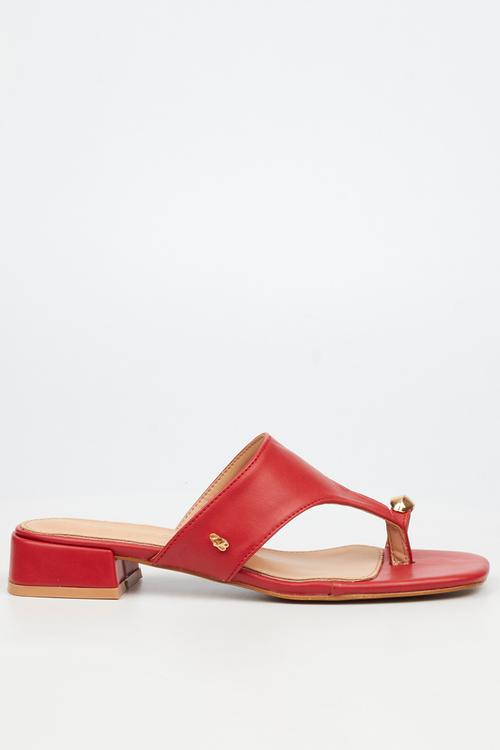 Joanna 1 gold trim low block heel - red