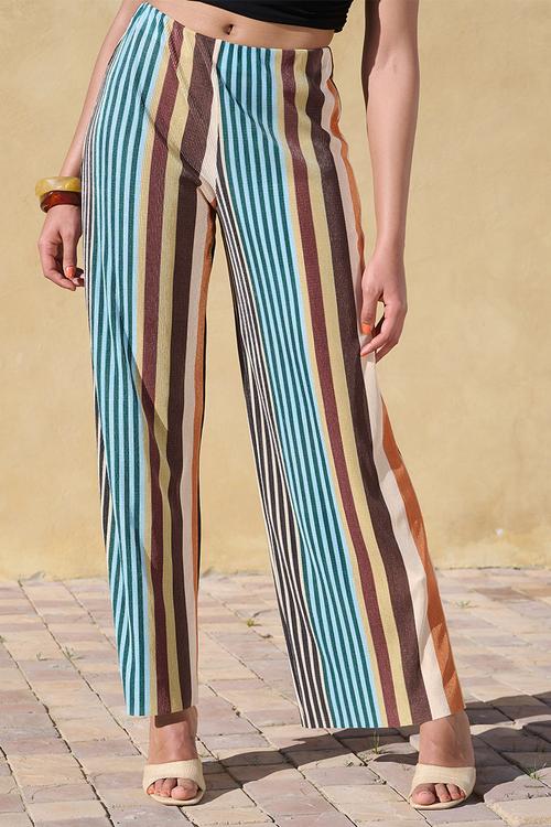 Straight Leg Plisse Pull On Pants - Multistripe