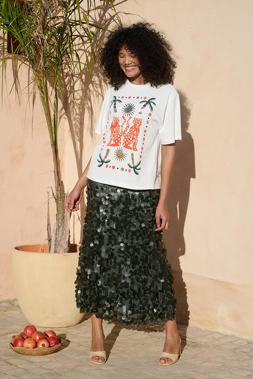 Statement Tee With Moroccan Cheetah - White