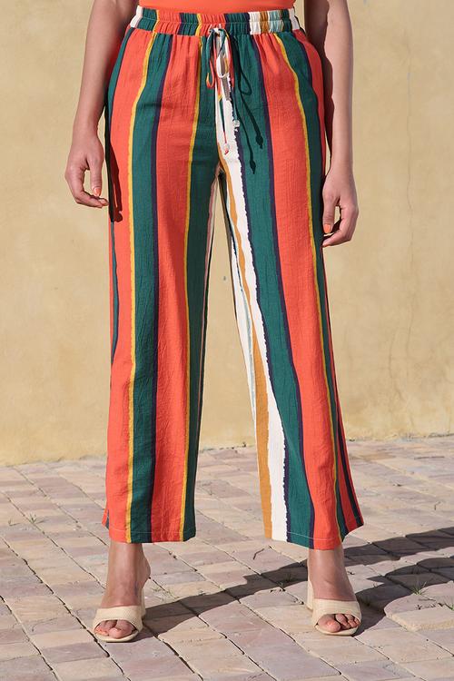 Striped Straight Leg Pull On Pant - Multicolour