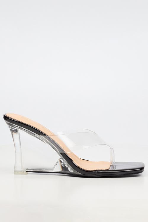 Sydney 1 vynil strap clear wedge - black
