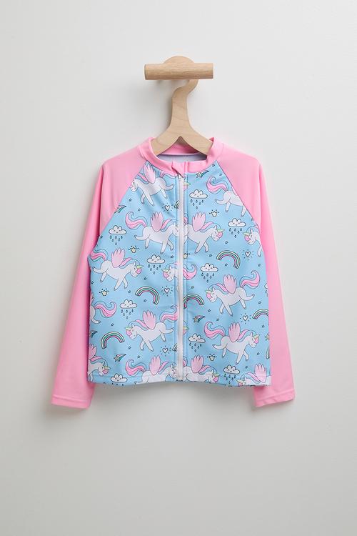 Zip rash vest and bikini bottoms - blue/pink/aop