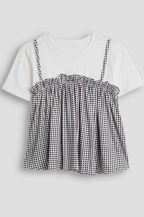 Tee and gathered cami - white/check