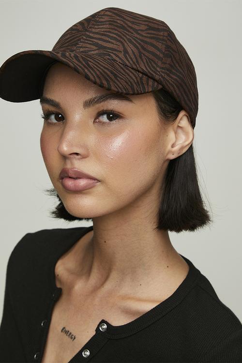 Mila Zebra Print Peak Cap-Brown/Black