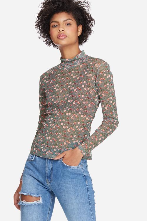 Printed mesh turtle neck