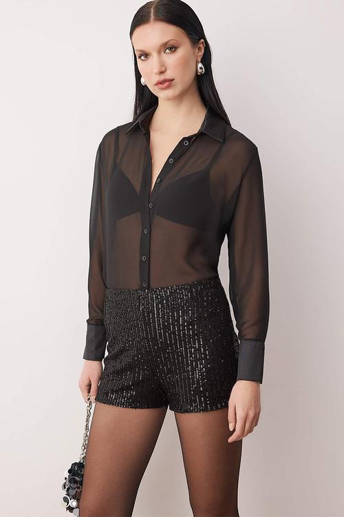 Sequin Knit Mini Shorts - Black