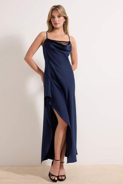 Degaje Collar Slip Maxi Dress - Navy Blue