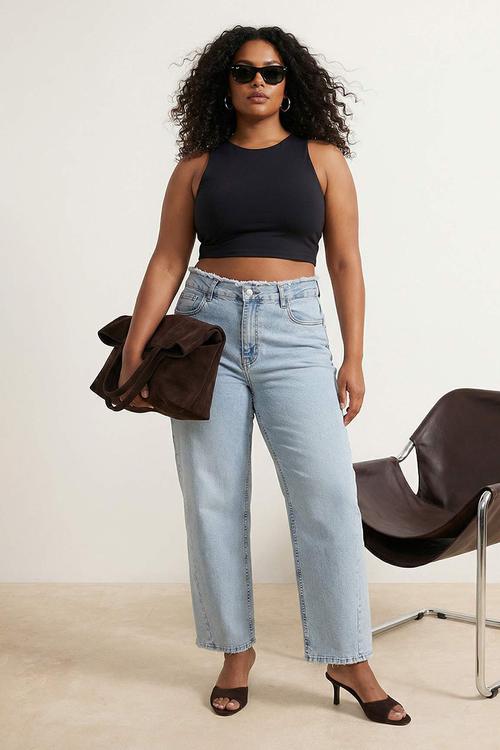 Plus high waist wide leg comfort stretch jeans - light blue