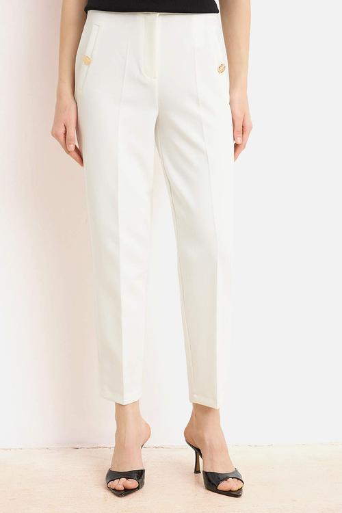 Special Collection Elasticated Waist Trousers with Button Detail - White