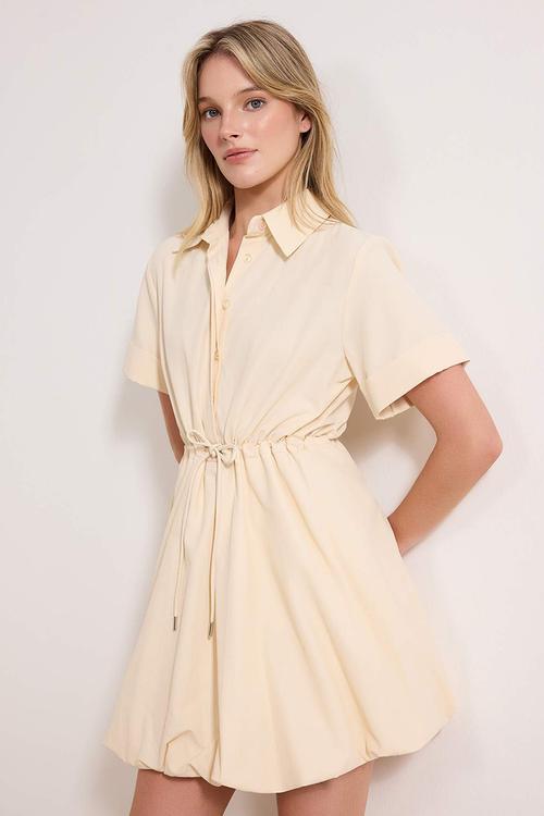 Lace-Up Mini Balloon Skirt Dress - Stone