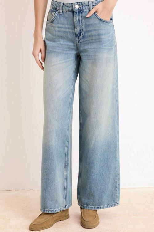 Premium Sustainable High-Waist Wide-Leg Cotton Jeans - Blue