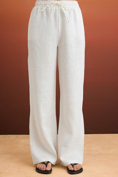 High-Waist Wide-Leg Linen Trousers - White